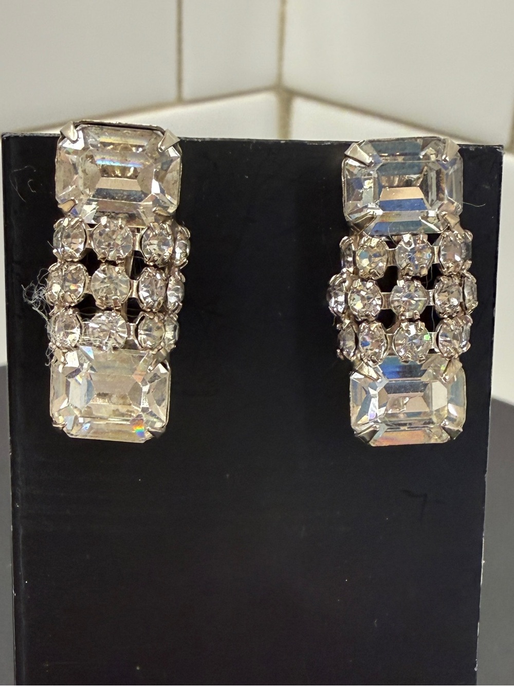 Clear Crystal Prong Set Statement Screw-Back Earrings - Picture 1 of 7